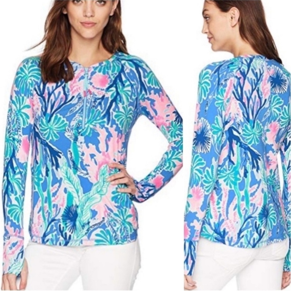 NWT Lilly Pulitzer Luxletic Delaynee Meryl 1/4 Zip Popover, Jet Stream, Size XS